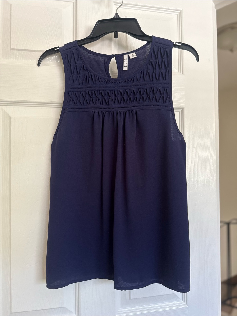 Elle Navy Sleeveless Smocked Yoke Camisole